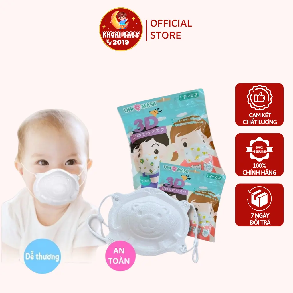 Khẩu Trang Gấu Cho Bé Sơ Sinh 3D Uni Mask Dễ Thương Cho Bé 0-3 Tuổi