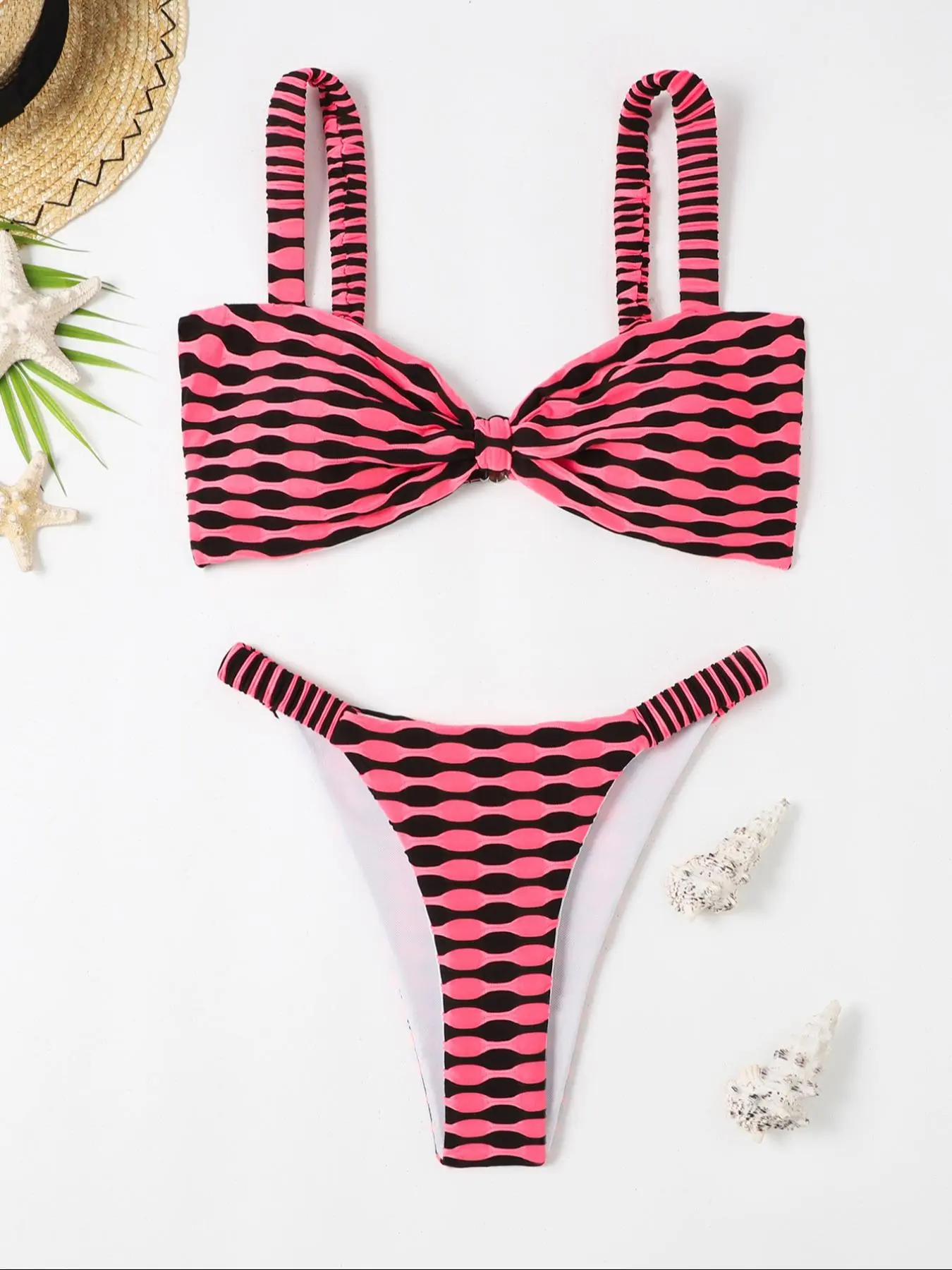 Women's Striped Print Bikini Set, Casual Fashion Chic Swim Top & Swim Bottom Two-piece Swimsuit for Beach Holiday Vacation, Ladies Swimwear for All Seasons