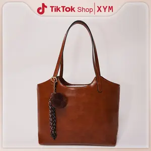 【Tas Tot Trendi 2025】Coklat & Putih Kapasitas Besar! Bonus Gantungan Eksklusif, Desain Kokoh untuk Kantor/Travel local bag Tote Wanita Cewek Kulit