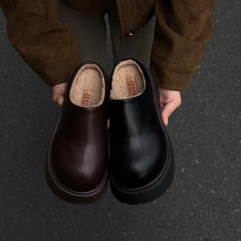 (Chân to tăng  size ) Sục nữ Lót Lông Da Trơn đế cao 7cm T611 mã 38117