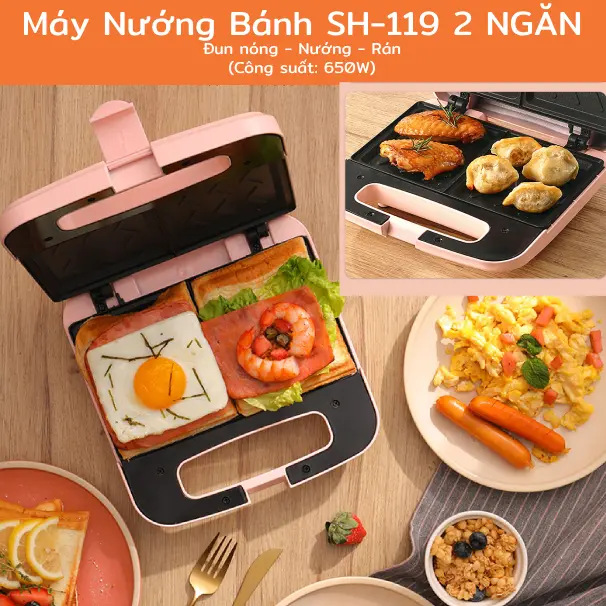 Máy Nướng Bánh Mì Sandwich Rán Trứng Rán Thịt Làm Đồ Ăn Sáng 1 và 2 Ngăn Làm Nóng Nhanh Phù Hợp Cho Gia Đình | Phụ Kiện Thông Minh 247 VN 3