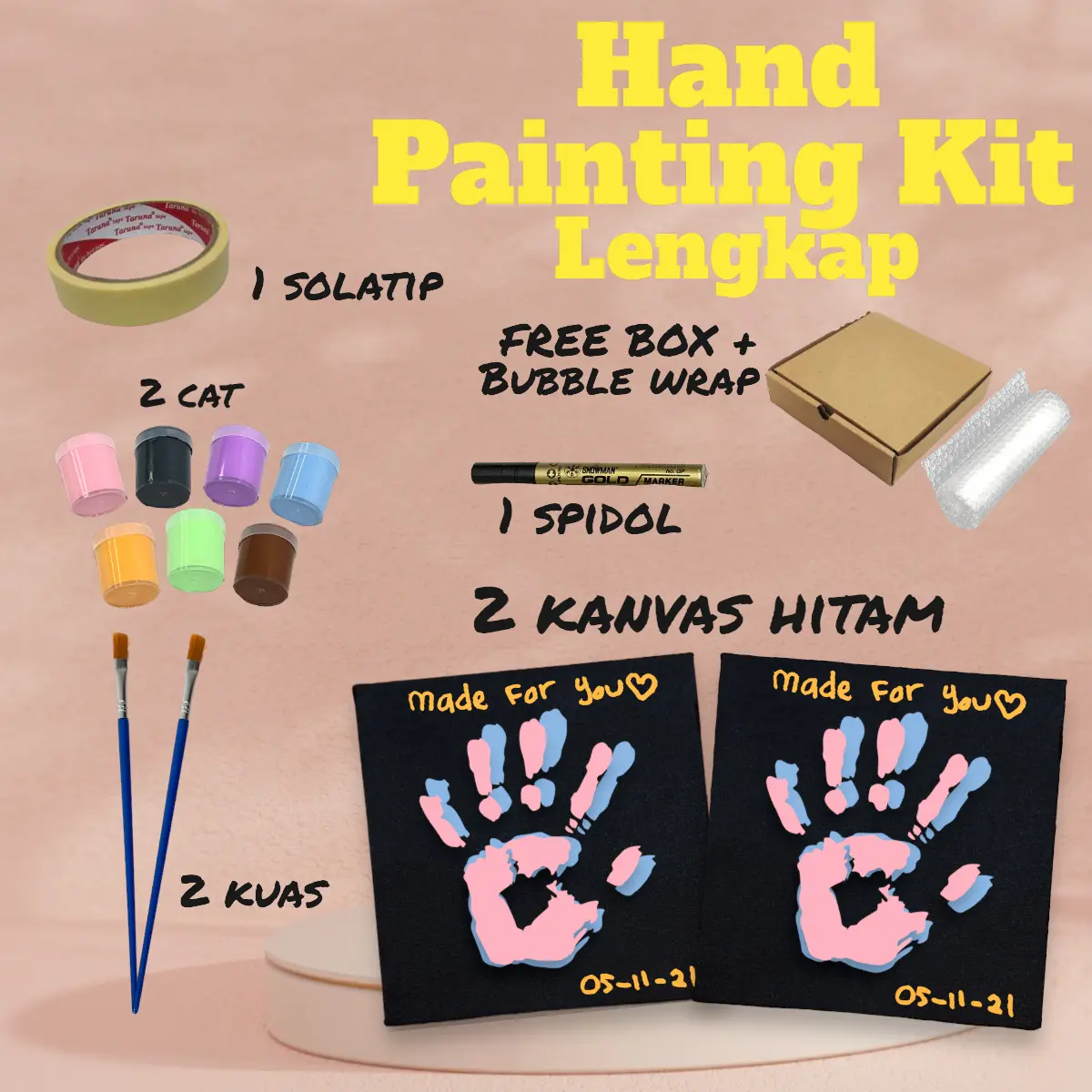 Hand Painting Kit Canvas 20x20cm By Gudang Lukis DIY | Kanvas Lukis Tangan Couple | Cap Tangan Kanvas