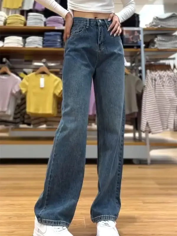 lulu-jeans Biru Retro Hight Waist Kulot Celana Jeans Wanita Korea 3