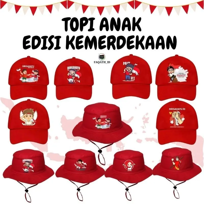 Topi Kemerdekaan Indonesia Anak Topi Rimba Anak Rimba Hat Topi Anak Agustus Bucket Hat Kids 2-9 tahun