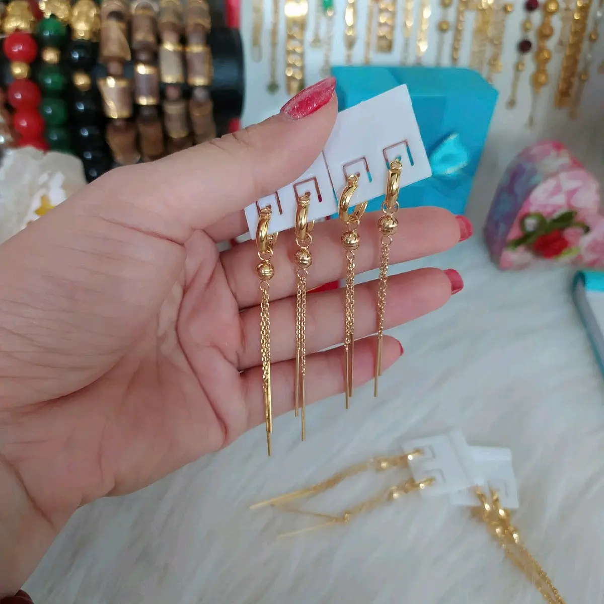 B111. Bông tai 2 tua vàng non xinh xắn dễ thương Hoa khuyên  tai khuyên tai