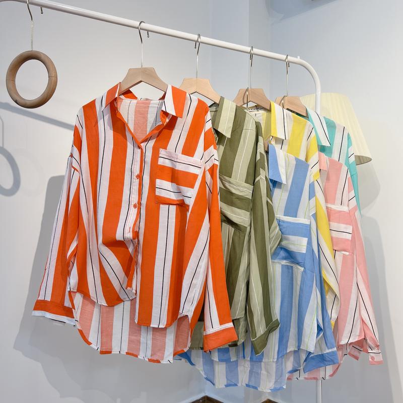 Áo Sơ Mi Sọc To Kẻ Đen Tay Dài Phong Cách Hàn Quốc Chất Cotton Xước Mềm Mát