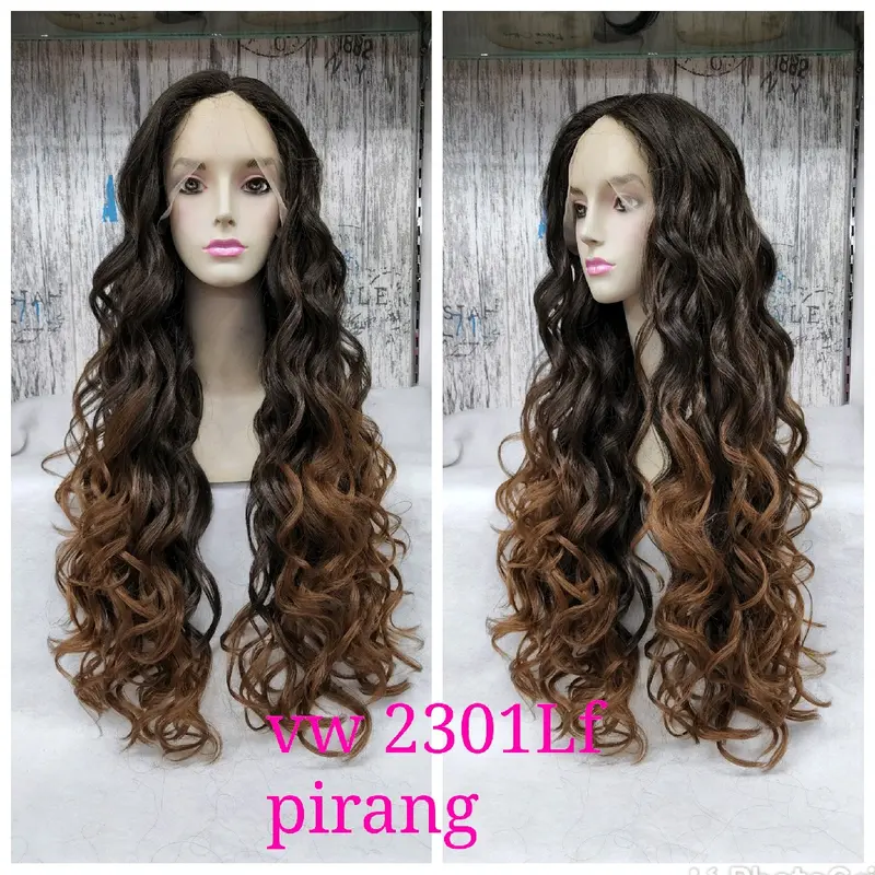 lace front wig rambut palsu wanita dewasa panjang 70 cm curly/kriting . 2301Lf pirang 0