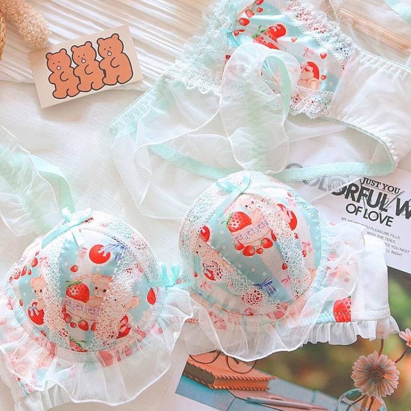 Đồ Lót Phong Cách Công Chúa, Dành Cho Nữ, Phong Cách Lolita, Chất Liệu Mềm Mại Nhật Bản, Thiết Kế Cô Gái Gấu Dễ Thương, Bộ Áo Ngực Không Dây Có Vòng Ngực Nhỏ Đáng Yêu 3