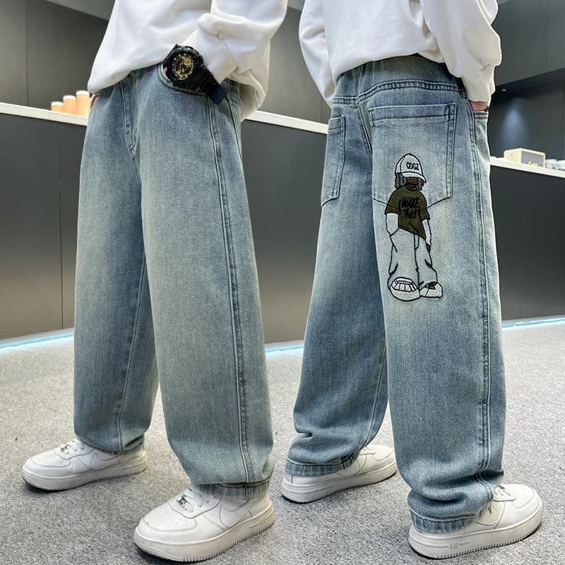 Quần Jean Ống Rộng Thêu Hình Cực Chất – Style HipHop Hàn Quốc – Size 120-170