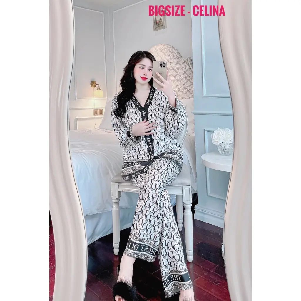 Đồ ngủ nữ pijama lụa xước bigsize dài tay dài tay cộc