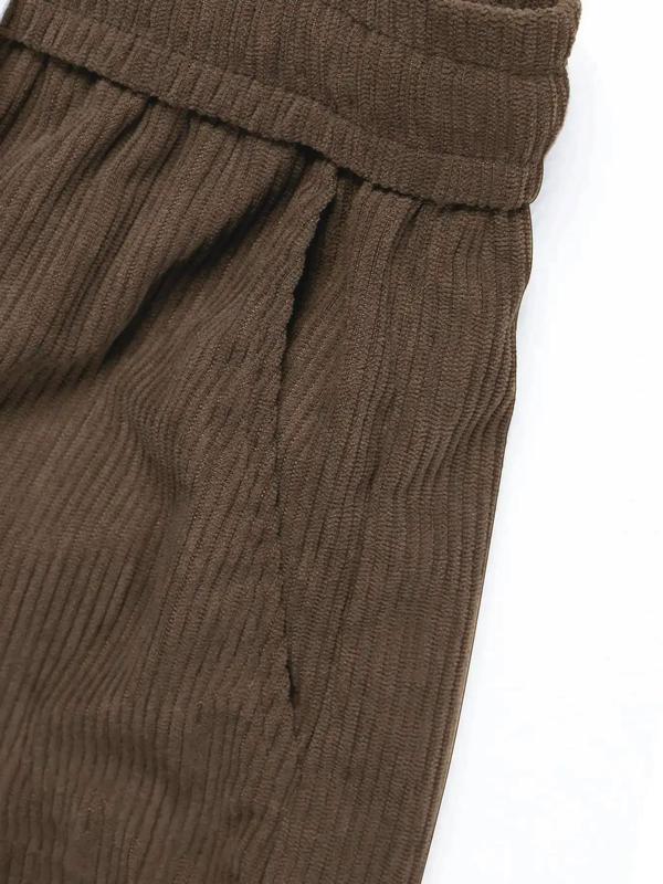 Men's Letter Label Patched Pocket Corduroy Pants, Casual Comfy Straight Leg Trousers for Fall & Winter, Men's Bottoms for Daily Wear 3