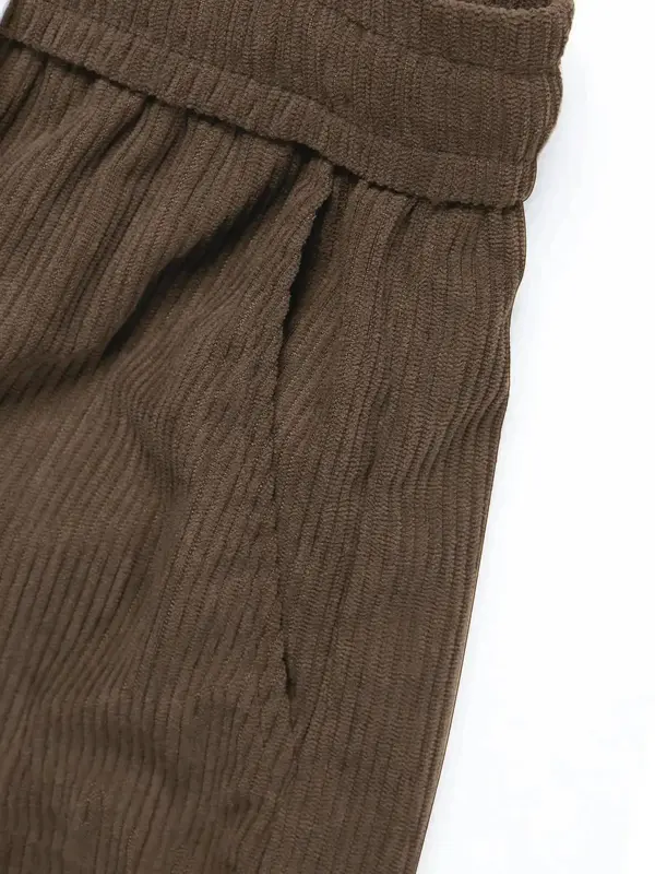Men's Letter Label Patched Pocket Corduroy Pants, Casual Comfy Straight Leg Trousers for Fall & Winter, Men's Bottoms for Daily Wear 3