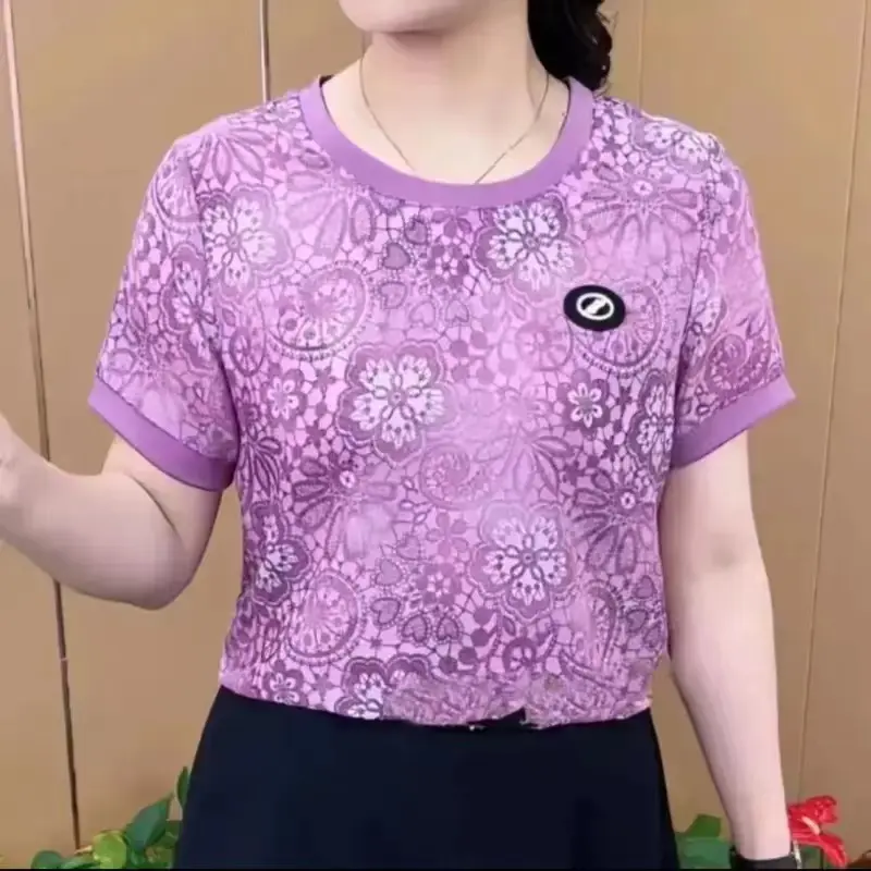 Áo Phông cho phụ nữ, Cao Cấp, ngắn Tay, Thích hợp cho mùa hè, hàng mới về, áo Thường Ngày cho phụ nữ Trung Người Già, phong cách phương Tây, trông trẻ trung, áo lớp cơ sở mỏng Top Cổ Tròn Women áo phông nữ đẹp,áo thun nữ,áo phông girl phố，áo kiểu xinh