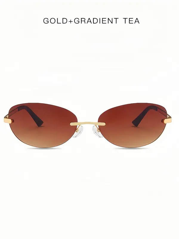 Unisex Simple Style Tinted Lens Oval Frame Sunglasses, Trendy Casual Rimless Sunglasses for Everyday Use, Fashion Accessories for Outdoor Activities 8