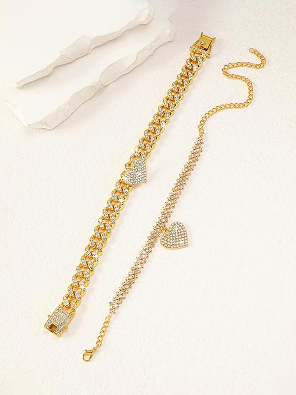 Fashionable Rhinestone Decorated Heart Design Anklets, Fashion Jewelry for Party, Daily Clothing Decor, Trendy All-match & Exquisite Jewelry for Birthday Gift, Valentine's Day, Gift 6