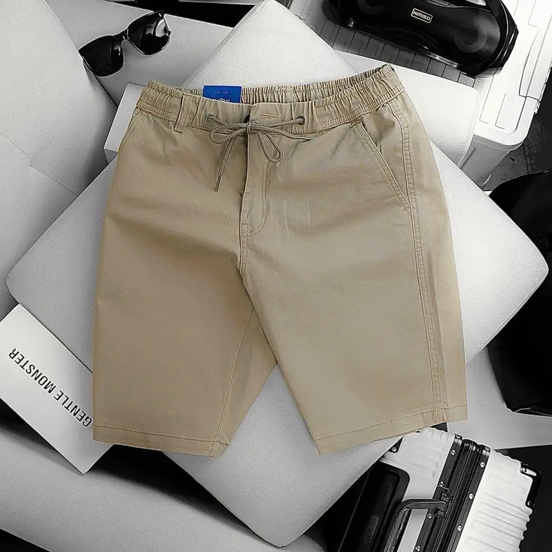 Quần short kaki co giãn  Quần Lửng Có Túi Menswear Nam Cạp Cao Lưng Cao, day kéo khoá đồng 1