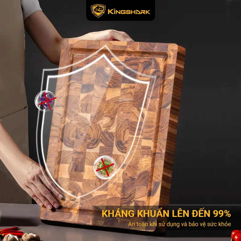 Thớt thái gỗ Teak Kingshark size 350x250x25mm cao cấp an toàn cho sức khỏe, hình chữ nhật 5
