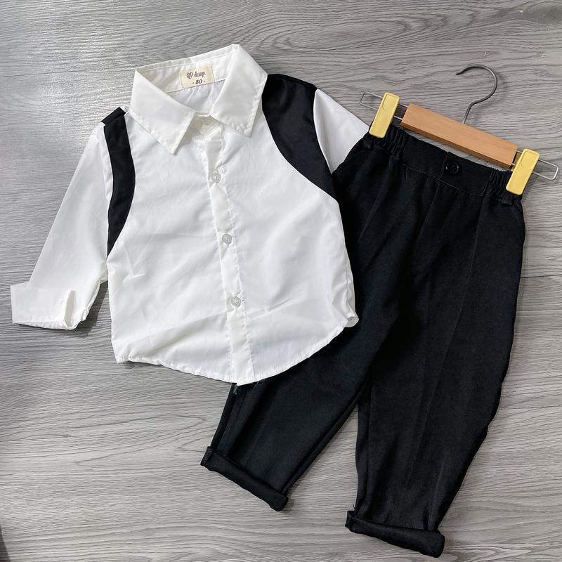 Bộ Quần áo Sơ Mi Đi Học Dài Tay MÀu TRắng Đen gồm áo và quần âu Cho Bé Trai Từ 10-30kg Shop Linh Kids88 mua 5 bộ kèm kính