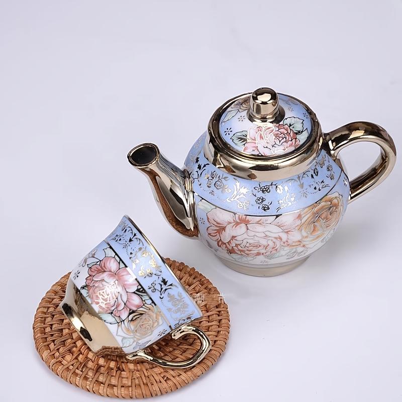 Product Introduction of Set Teh Porselin, 5 Keping, Teko dan Cawan Bunga Elegan, Set Teh dan Kopi Bersalut Emas, dengan Kotak Hadiah, Sesuai untuk Majlis Teh, Restoran, Kafe, Pilihan Ideal untuk Krismas, Kesyukuran, Hari Valentine, Hari Ibu, Hari Bapa 5