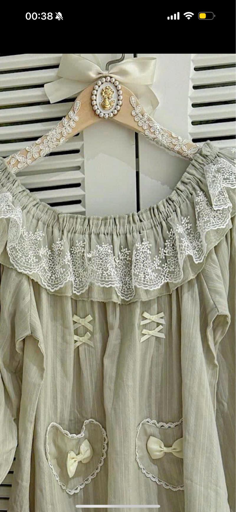 Product Introduction of Pijama xanh cổ phối đính nơ siêu xinh freesize  Nữ Áo Ngủ 2