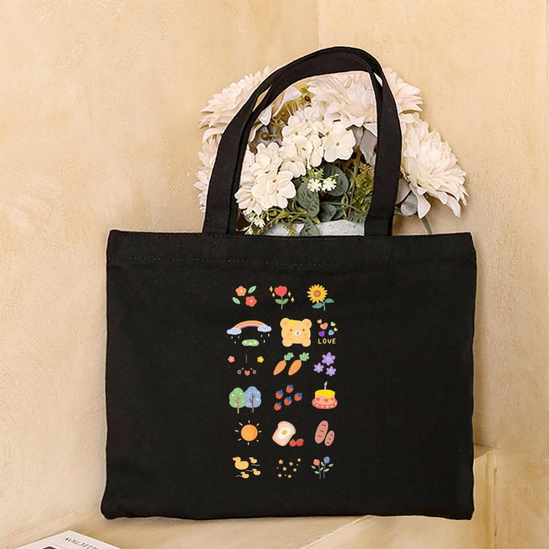 Product Introduction of Cute Cartoon Teddy Bear Printed Canvas Horizontal Handbag Fashionable Versatile One Shoulder Storage Bag 32