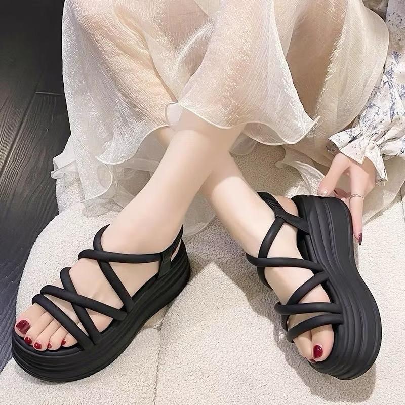 Dép Sandal Nữ Độn Đế Cao 7cm ACK Màu Đen Đi Mềm Êm Chân - Shoes - DéP GiàY