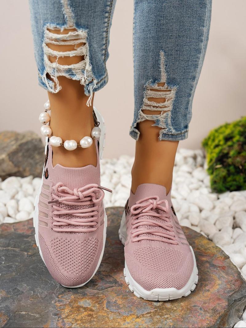 Product Introduction of Women's Fashionable Leopard Pattern Lace Up Running Shoes, Casual Comfortable Breathable Sports Shoes, Female All-match Round Toe Shoes for Daily Wear 9