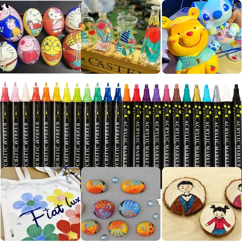 Dual Tip Acrylic Paint Pen, 12pcs/24pcs Premium Acrylic Paint Pen for Wood, Canvas, Stone, Rock Painting, Glass, Ceramic Surfaces, DIY Crafts Making Art Supplies 4