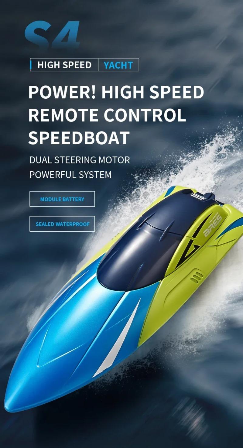Product Introduction of 2.4G Remote Control Boat S4 Water Speed Boat Rechargeable Motor Toy Double Motor Children Boy Ship Model Toy Birthday Gift 0