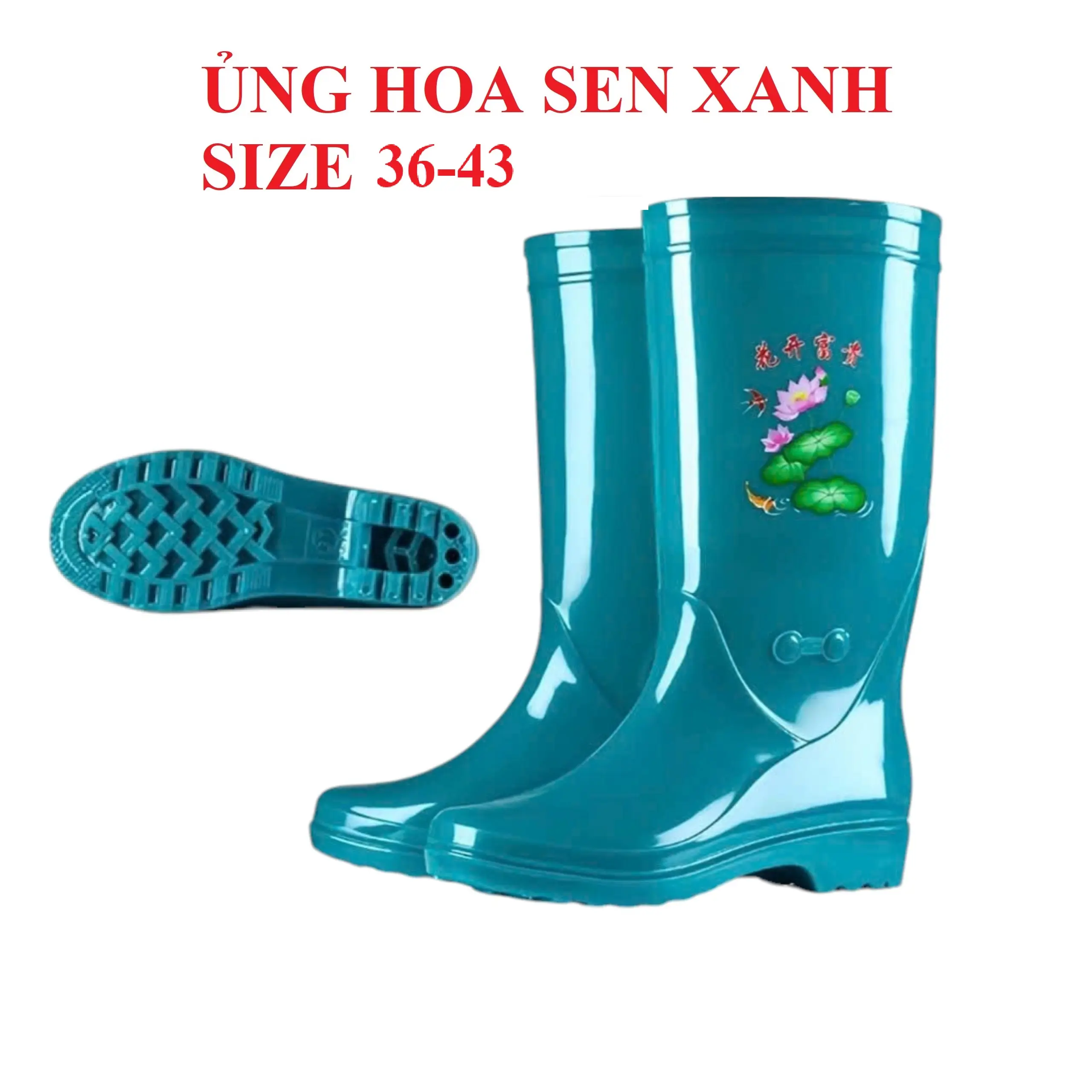 Ủng lao động cho nữ màu xanh size 36-43, ủng bảo hộ lao động, ủng hoa sen