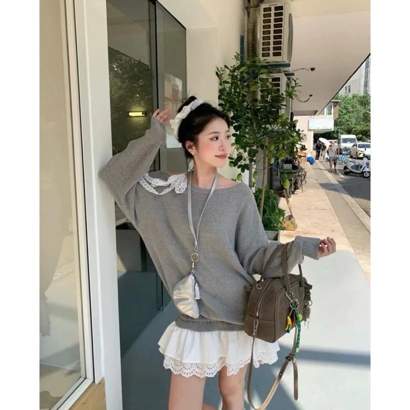 Váy Lệch Vai Xám Phối Chân Ren Kèm Quần Đùi Rời | Lithe.store  Women  Dress 2