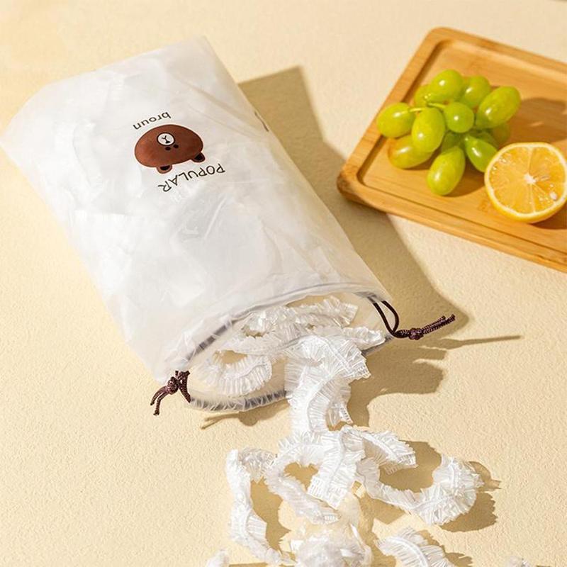 100Pcs Disposable Free Size Food Plastic Wrap Food Cover Food Wrap Stretch Bowl Lids Kitchen Fresh Containers Kitchenware Utensils Dispenser 1