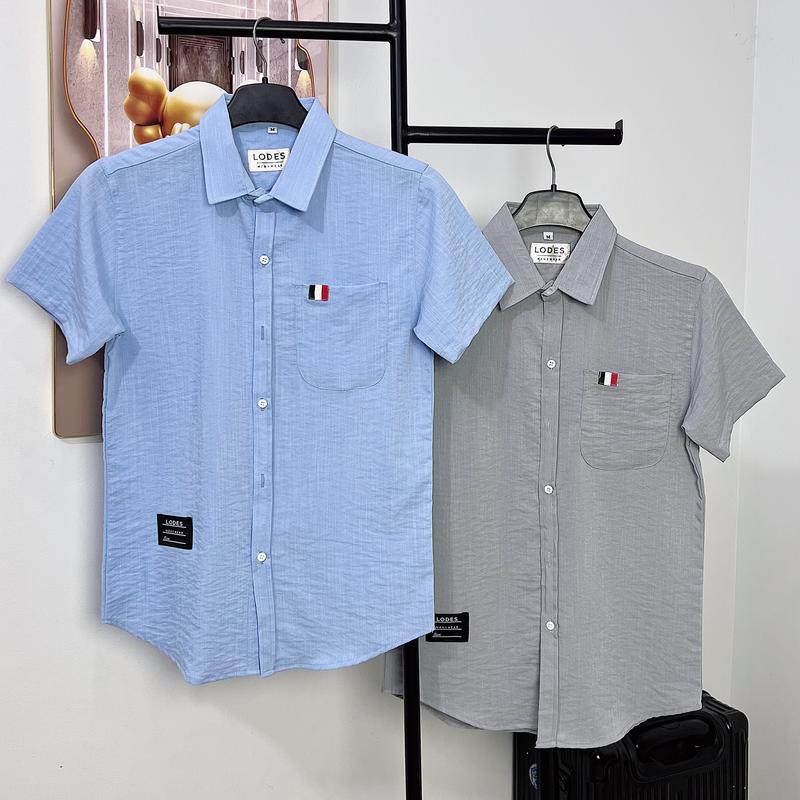 Áo sơ mi nam nữ tay ngắn chất vải đũi mềm mịn phối họa tiết trẻ trung mẫu-MỸ LINKSHOP Menswear Sọc Shirt Tre Kate sơ mi trắng tay ngắn