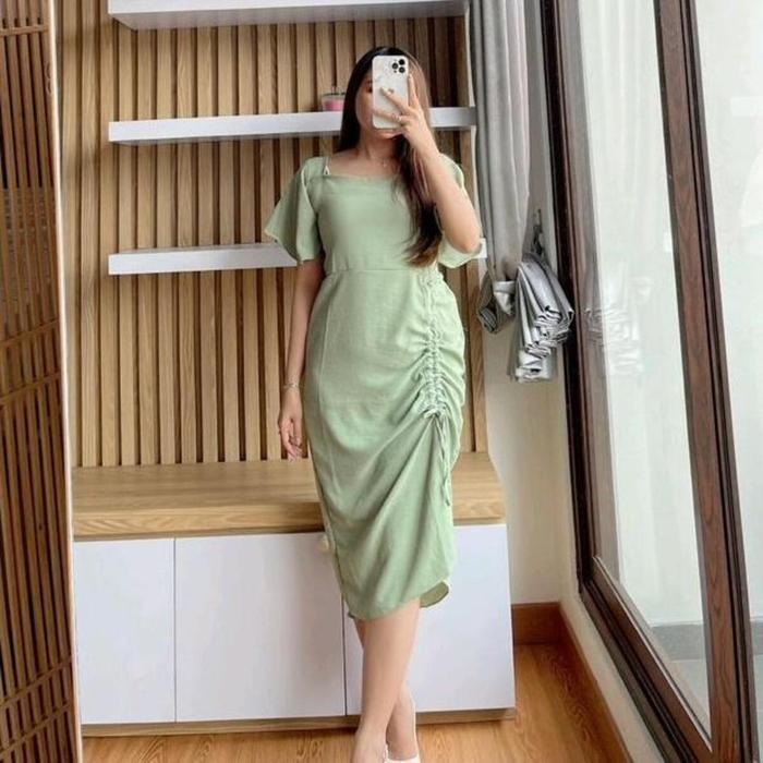 midi dress korean sabrina kasual Promo New Dress Lawren Model Serut Sabrina Korean Style Midi Casual DRS  A011 Crinkle Premium Terbaru - Hitam, M - Kab. Purbalingga - Sabrina  Collection Shop