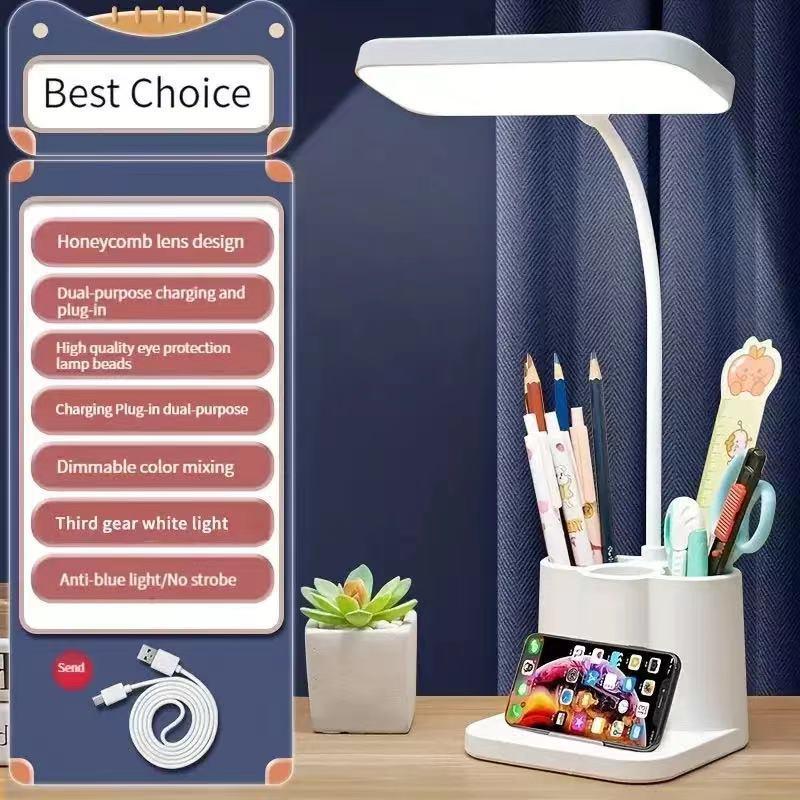 Rechargeable Desk Lamp, Desk Light with Pen Holder, Dimmable LED Desk Lamp for Home Office Study Room 2