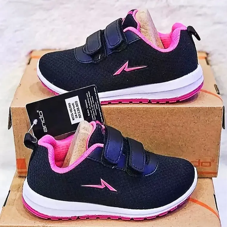 sepatu sekolah anak ando nitta velcro/bsc35 hitam putih sz 29-36 sepatu anak perempuan/laki-laki terbaru Fashion 6