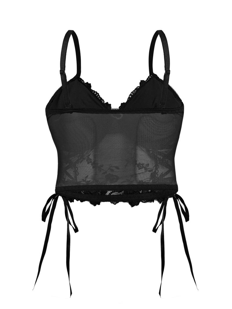 Product Introduction of Women's Floral Embroidery Lace Crop Cami Top, Sexy Fashion Casual Spaghetti Strap Crop Top for Daily Outdoor Wear, Women Top Clothes for Summer 2