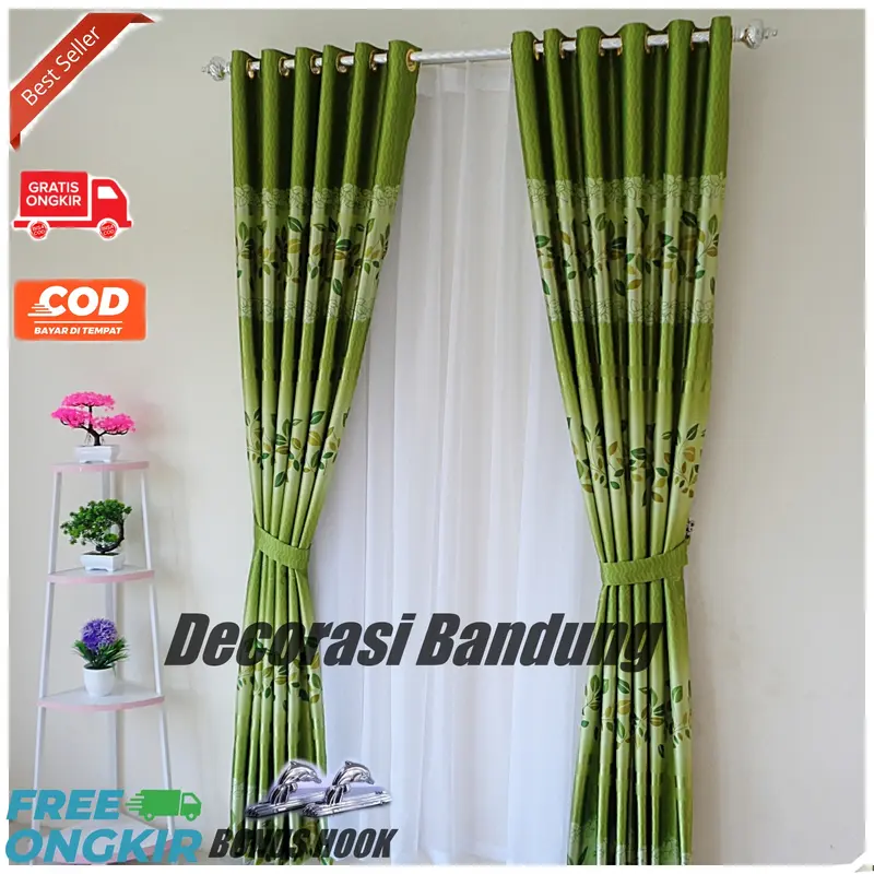 Gorden Pintu Kamar Tidur Aesthetic Blackout Import Printing Hijau Model Smokring 3
