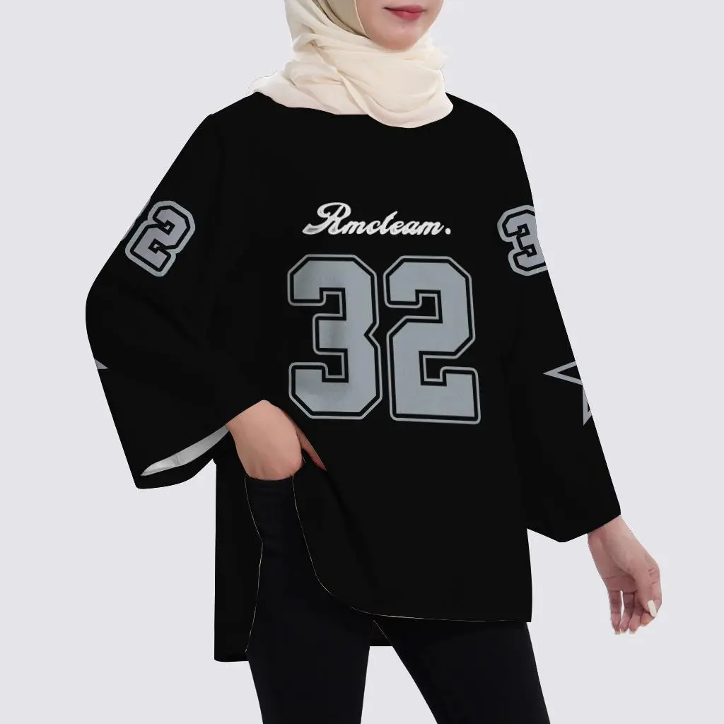 Jersey Muslim Loose Large Size Long Sleeve Top Multicolor