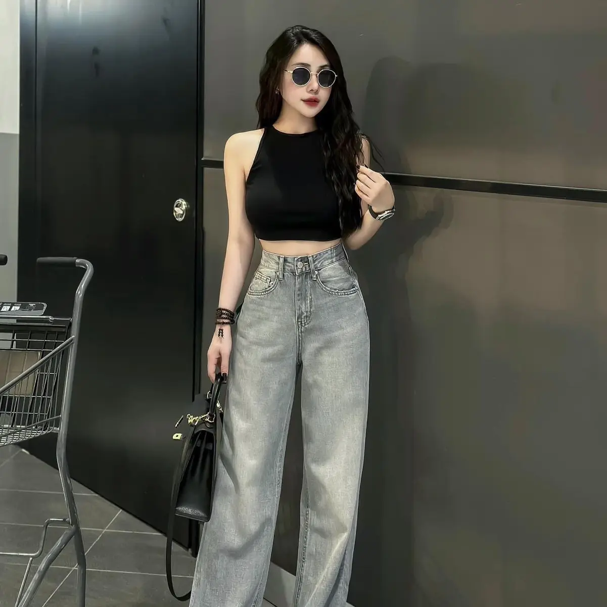 (S-2Xl) HHCHOU- Quần Jeans Suông Trơn Màu Bạc Mới Chất Jeans Vải Qc mềm H3456 Women Pants | BigBuy360 - bigbuy360.vn