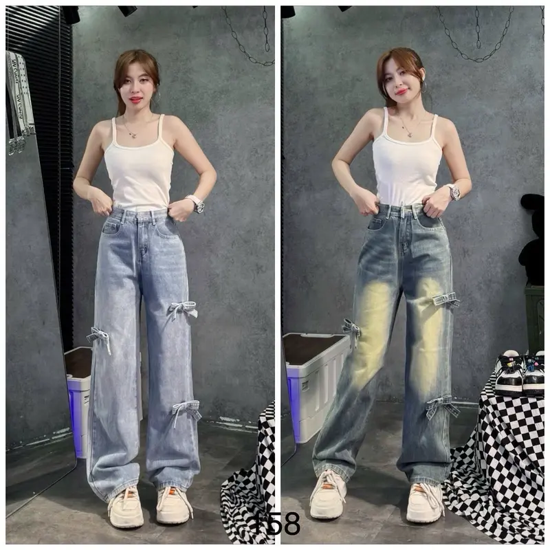 Quần jean suông thiết kế nơ phía trước có 2 màu 7