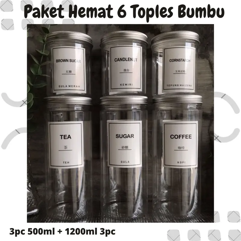 COD NEW PAKET HEMAT 6 TOPLES BUMBU TUTUP SILVER ALUMUNIUM FREE NEW LABEL (500ml+1200ml) 0