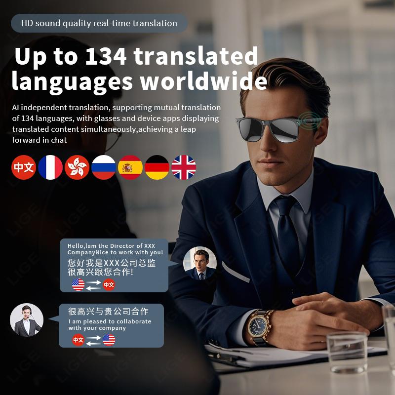 LIGE Smart Glasses AI Intelligent Voice Video Real-time Translation Bluetooth Call Noise Reduction Glasses Sports Music Player