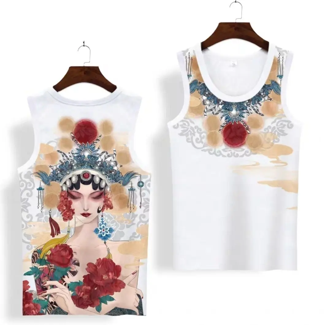 New Chinese Style Peking Opera Mask Print Sleeveless T-Shirt Men's Chinese Style Vest Trendy Loose Fit Tank Top