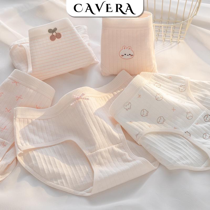 Set 5 quần lót nữ cotton gân thoáng mát thấm hút mồ hôi tốt - Combo 5 Quần chip nữ dễ thương đáy kháng khuẩn Women CAVERA -- VNL566