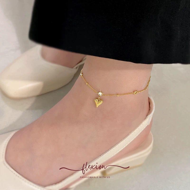Flexion - Gelang Kaki Wanita Lucia - Titanium Anti Karat/Hitam/Luntur - Aksesoris dan Perhiasan Fashion Korea Aesthetic Anklet Gold 2