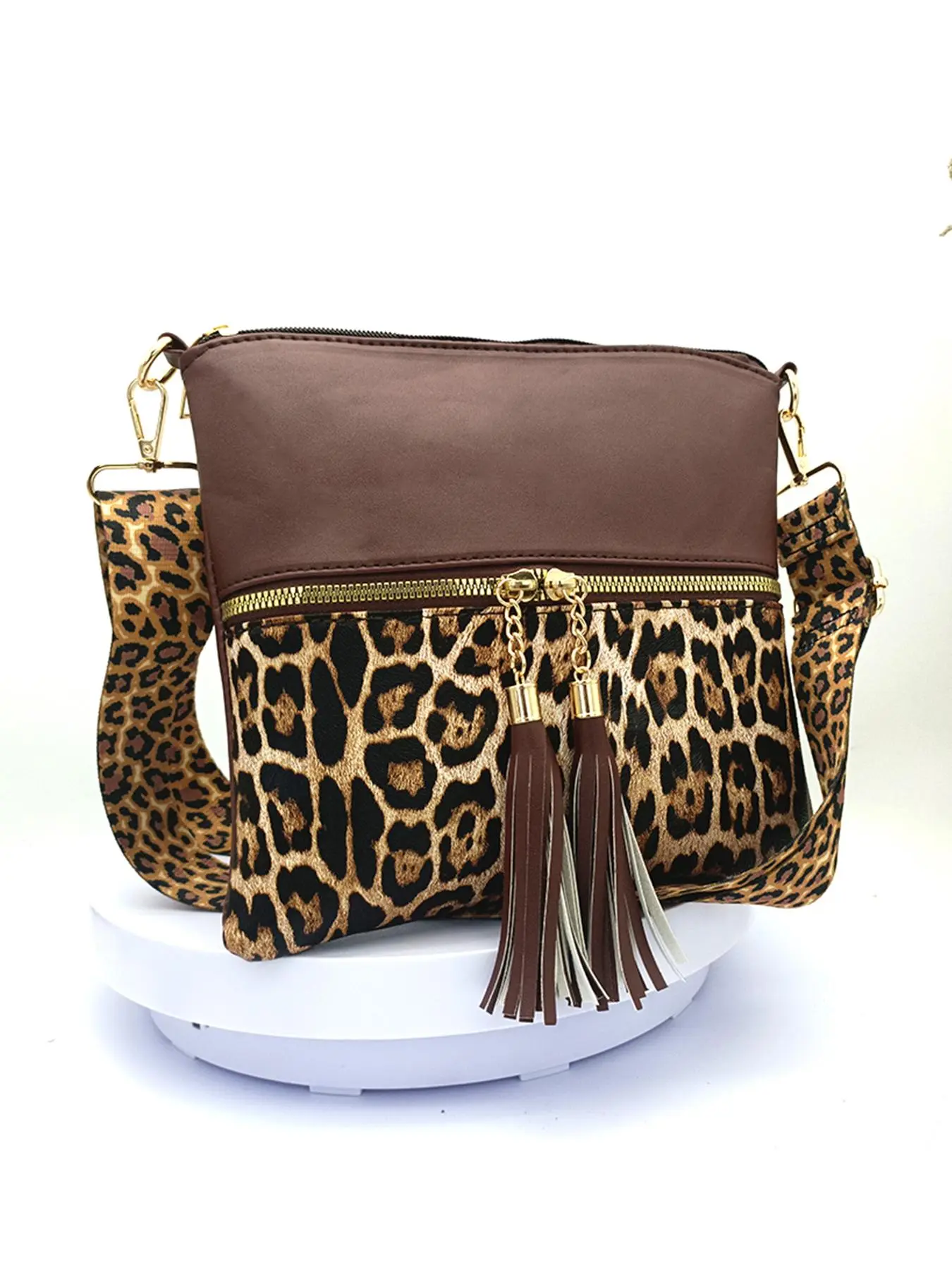 Women's Leopard Pattern Tassel Decorated Crossbody Bag, Casual Pu Leather Zipper Shoulder Bag for Daily Used, Trendy All-match Commuter Bag  Crossbody Bag for Women