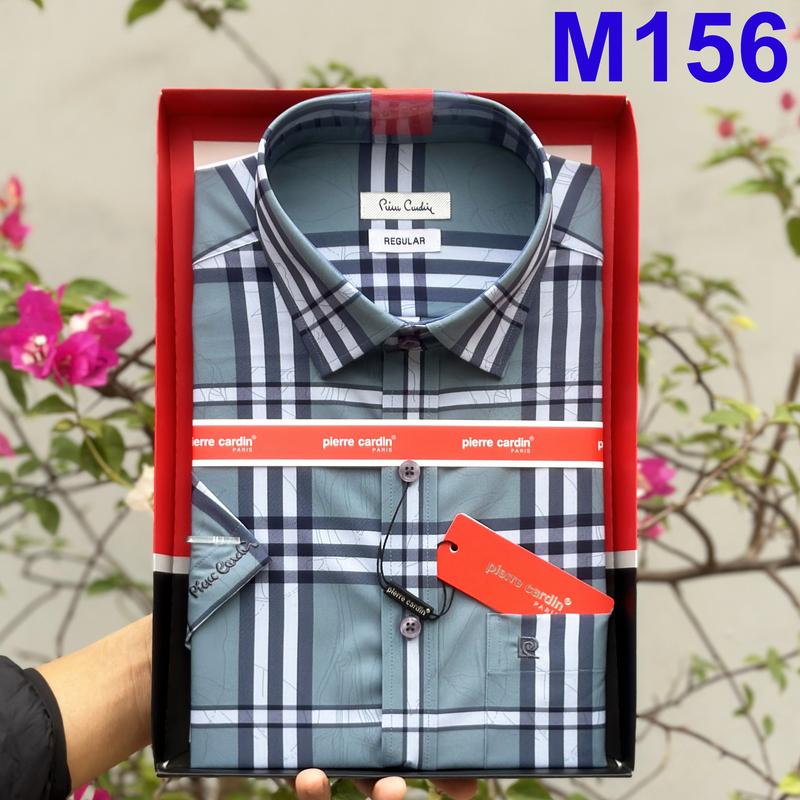  Áo Sơ Mi Pierre Cardin Áo Sơ Mi Ngắn Tay Vạt Ngang Có Túi Kẻ Sọc M110 Xuất Dư Hàn 2024 