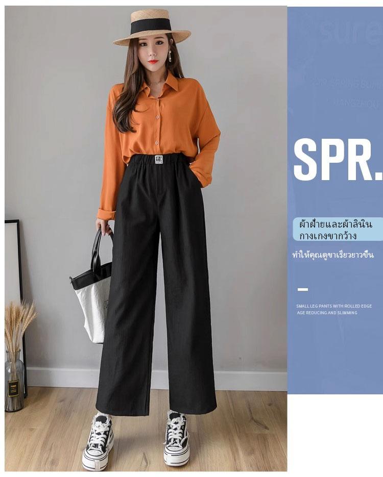 Product Introduction of กางเกงผ้าฝ้ายและผ้าลินินผู้หญิงเอวยางยืดหลวมกางเกงแม่บางผ้าลินินขนาดใหญ่หลอดตรงวัยกลางคนและผู้สูงอายุเอวสูงกางเกงขากว้าง 2