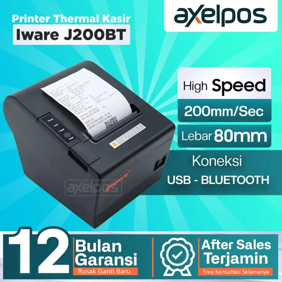 Printer Thermal Kasir 80mm Auto cutter Usb Bluetooth Lan Iware J200